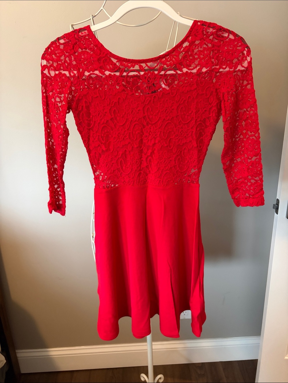 Divided Red Lace Long-Sleeve Fit & Flare Dress